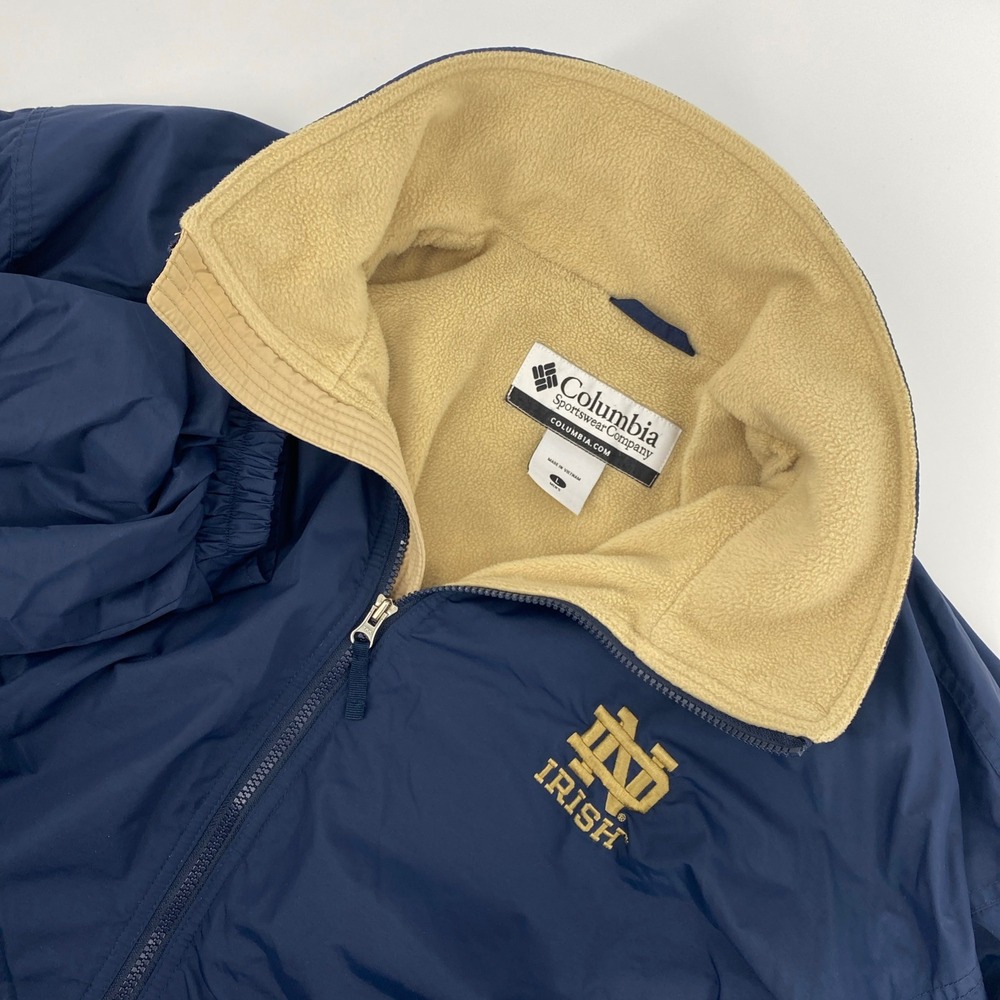 Notre Dame Jacket Mens Large Blue Columbia Fleece Lined Full Zip Collegiate